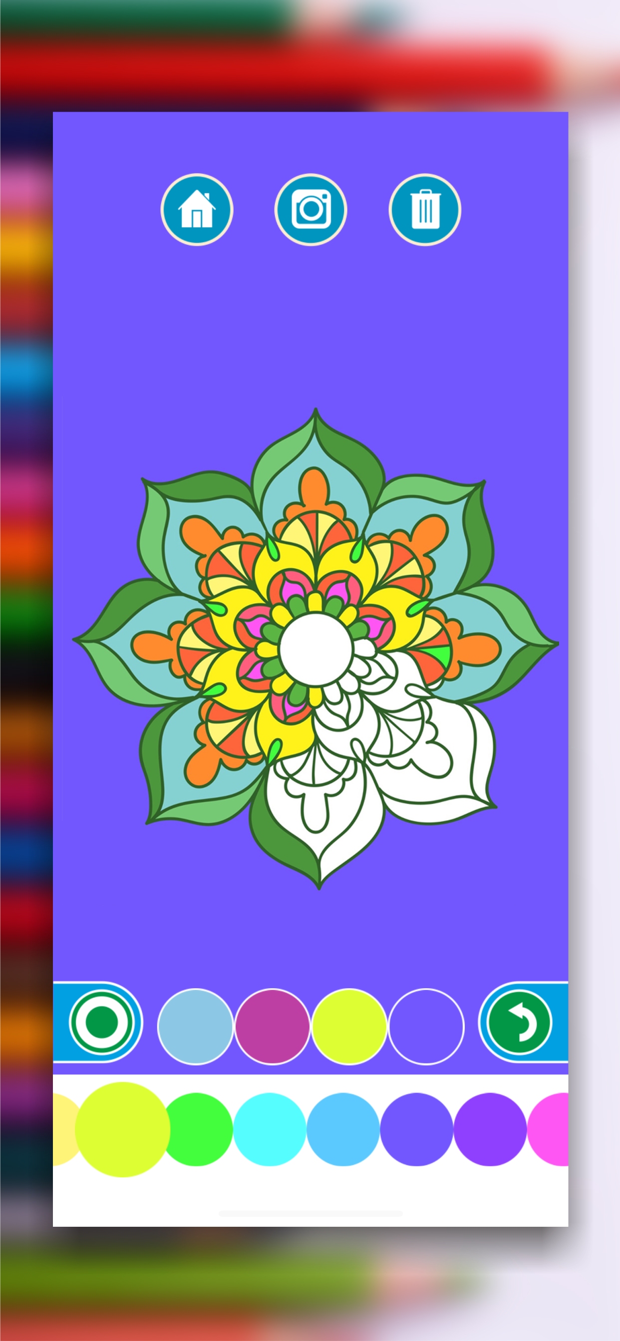 Tap to color mandala design